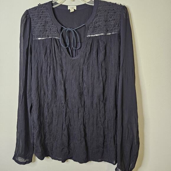 TINY Anthropologie Embroidered Keyhole neck Blouse Top Women’s Size L - Picture 1 of 13